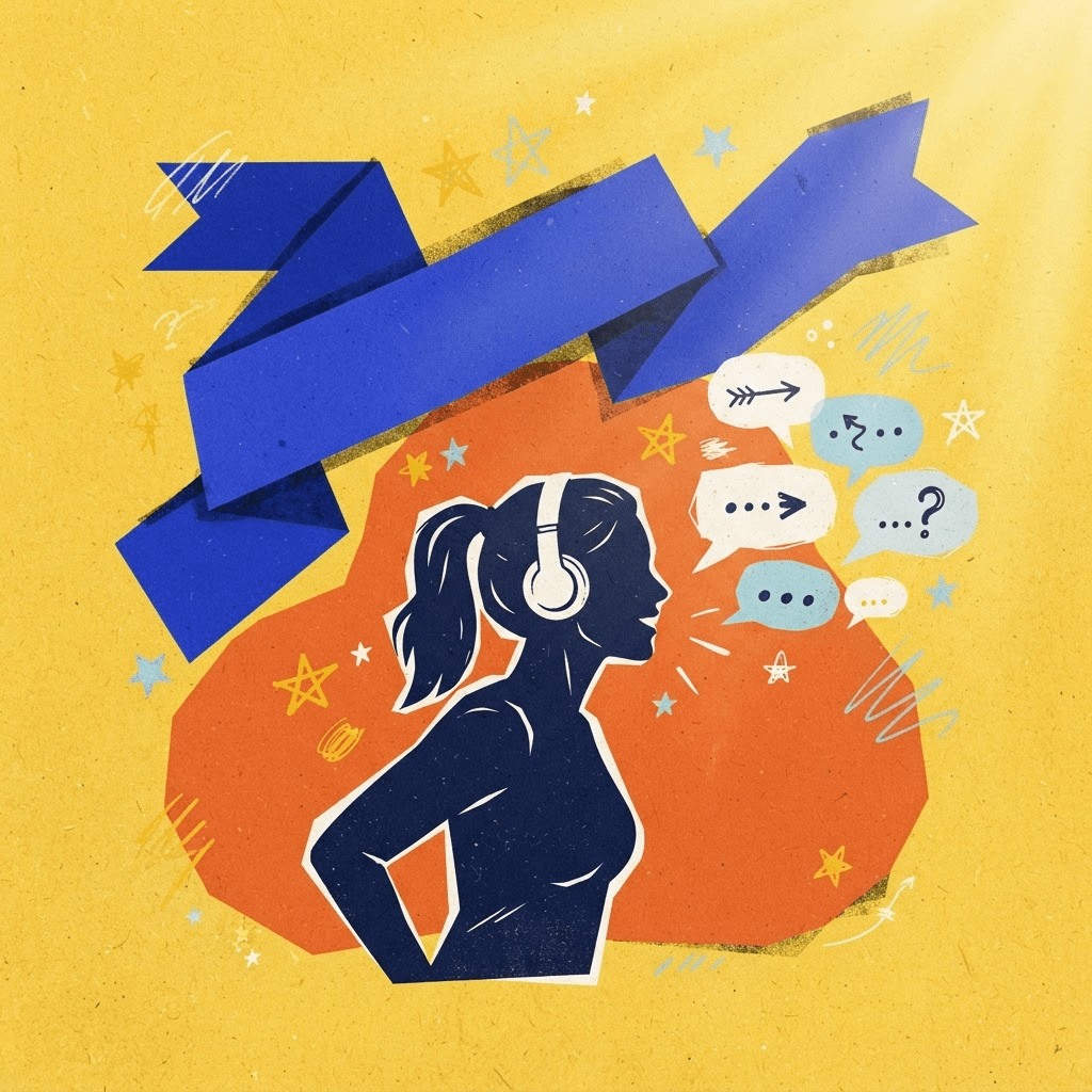 Colagem artística de uma aluna aprendendo inglês